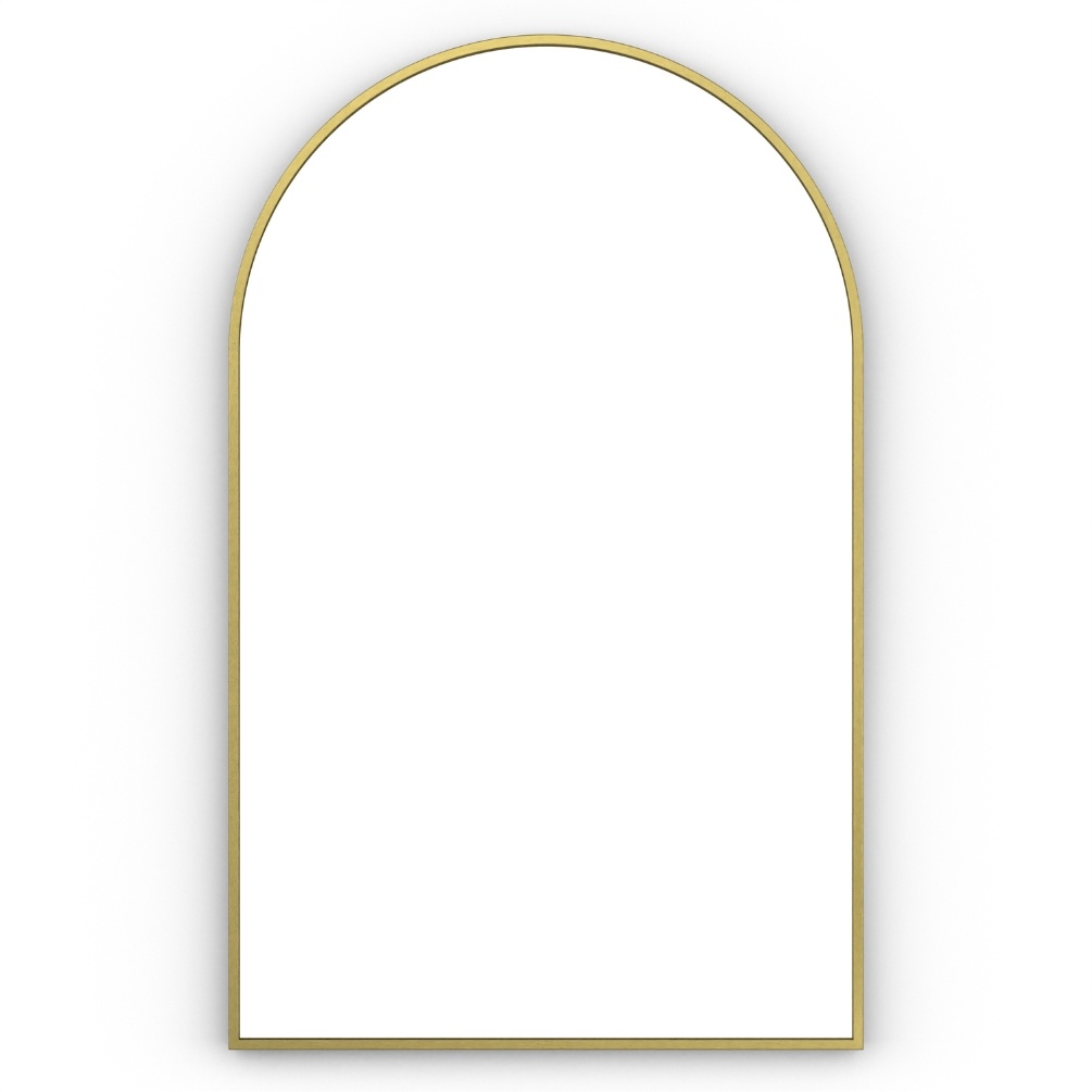 Front facing cut out image of the Origins Living Docklands 500mm x 800mm Brushed Brass Arch Mirror. DKL-00R058-BB
